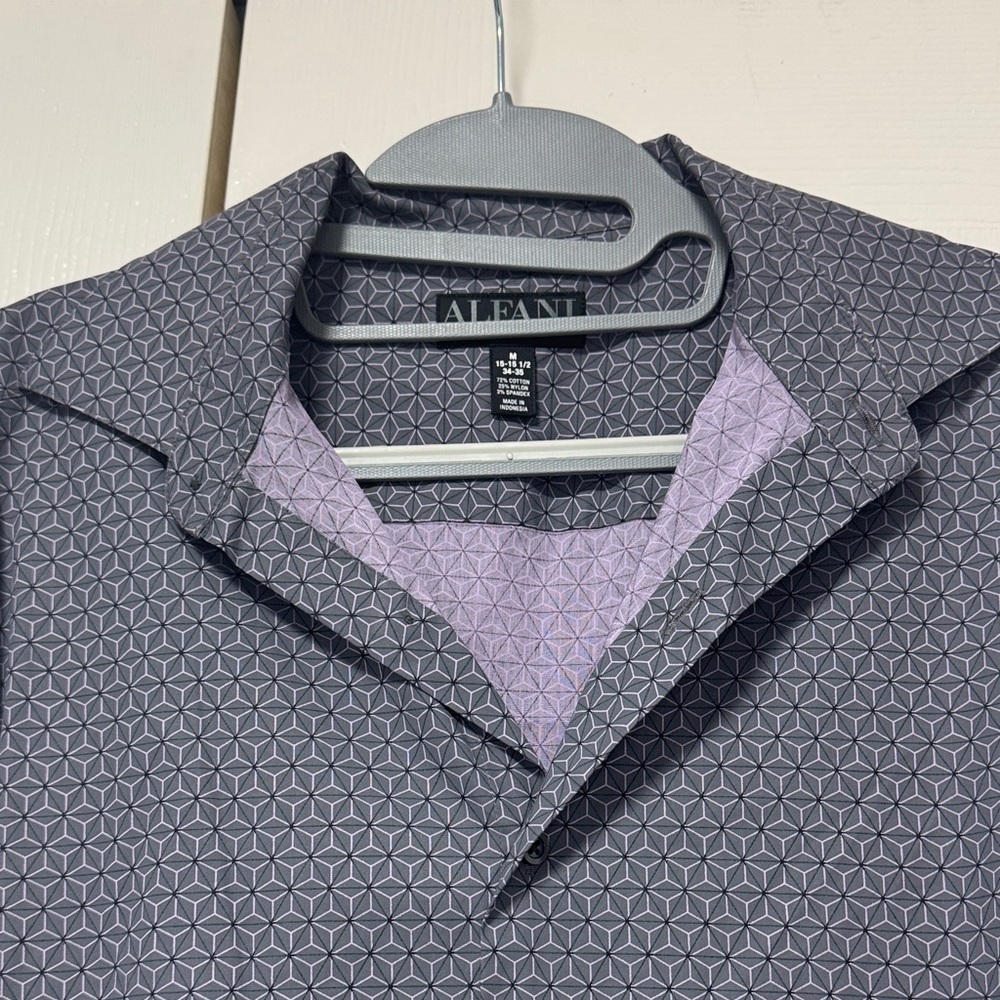 Alfani Printed Geometric Polo in Gray and Lilac A28 - Picture 2 of 7